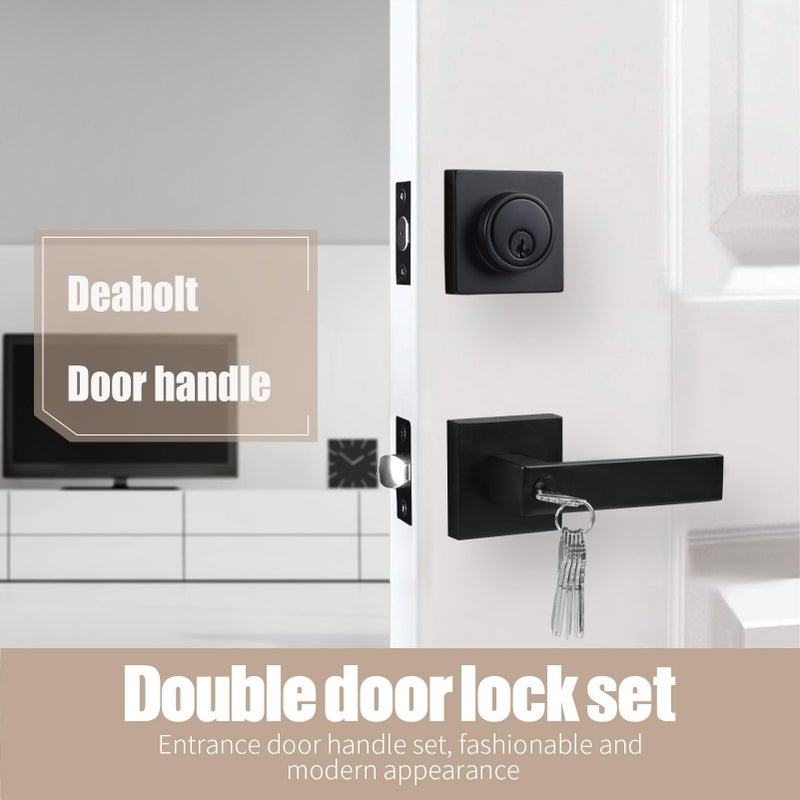 Cielsa Dawn Exterior Door Lock Set with Deadbolt, Front Door Handle Set with Deadbolt, Door Levers Single Cylinder Deadbolt Set, Keyed Alike Heavy Duty Keyed Entry Handles Locksets,(Matte Black,4Pack) - Image 2